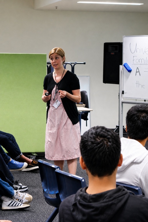 Donna presenting to a group of students